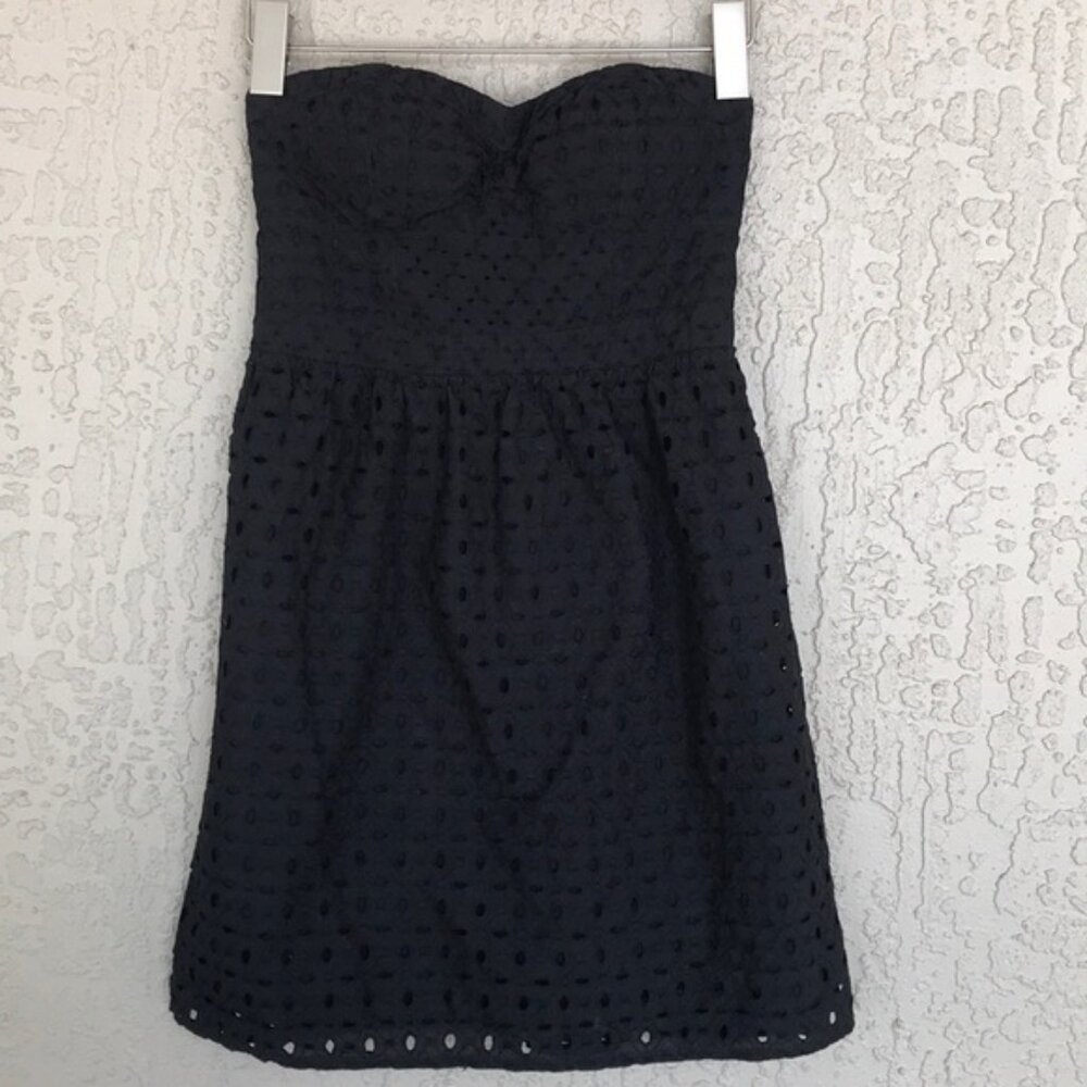 American Eagle Black Strapless Eyelet‎ Mini Dress